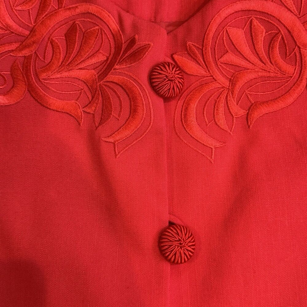 Vintage Red Embroidered Skirt Suit Sz 18 Lined - Picture 6 of 16